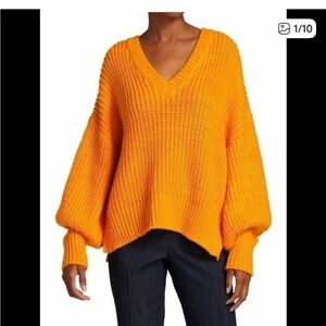 Cinq a Sept acrylic balloon sleeve v-neck in orange XL